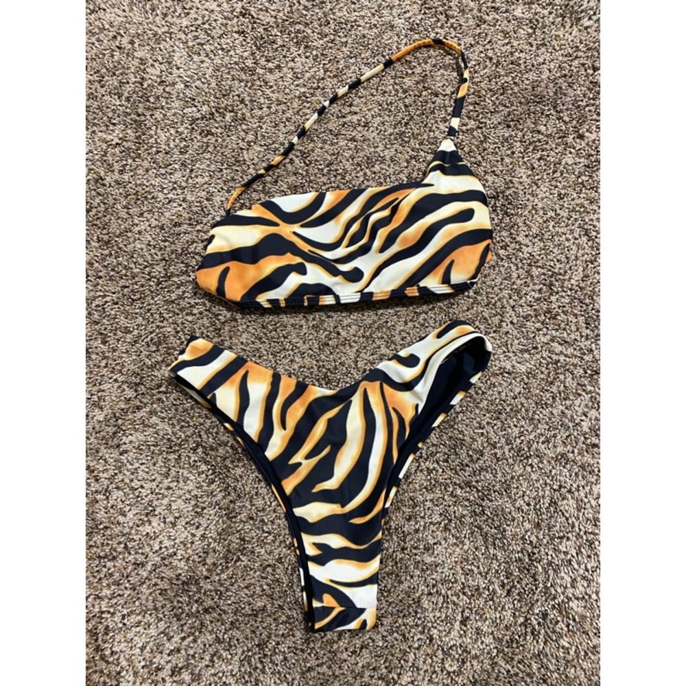 Tiger Striped High Waisted Bikini